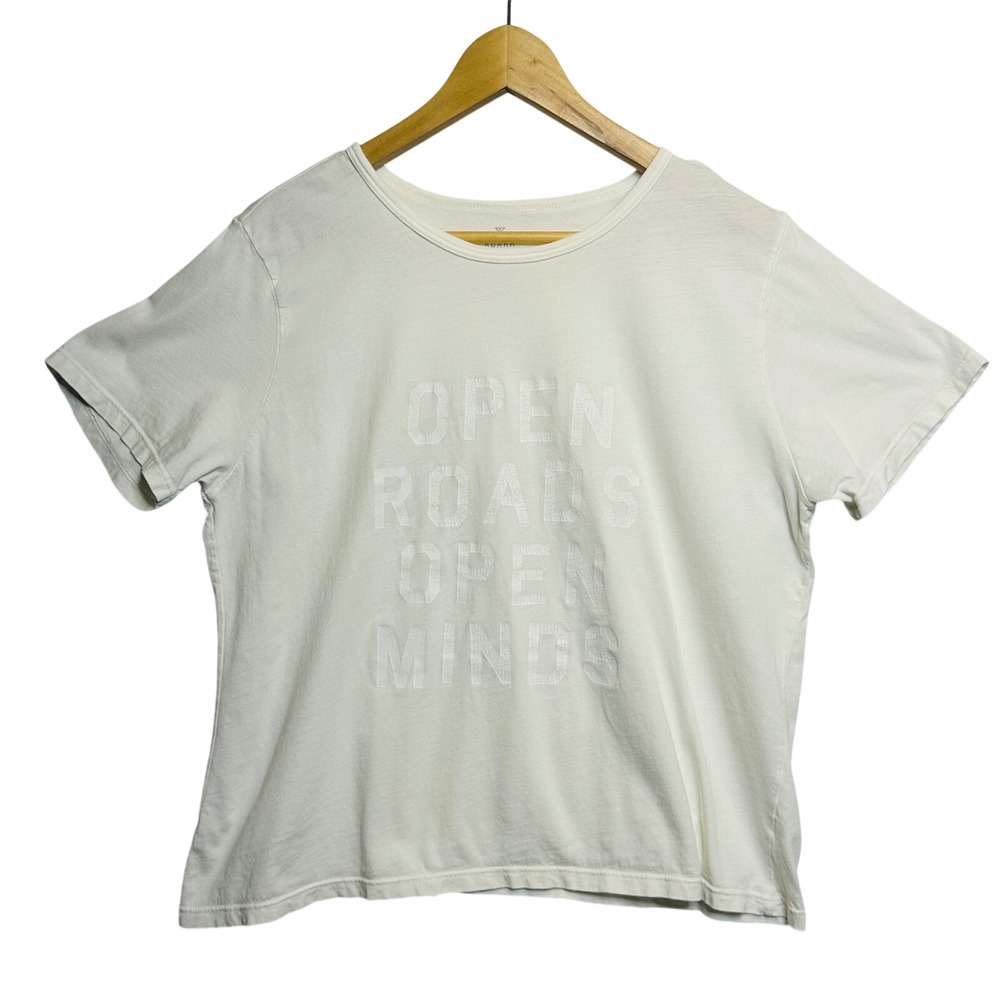 Roark Graphic Tee Womens L Off-White Open Roads Open Minds Organic Cotton Boxy